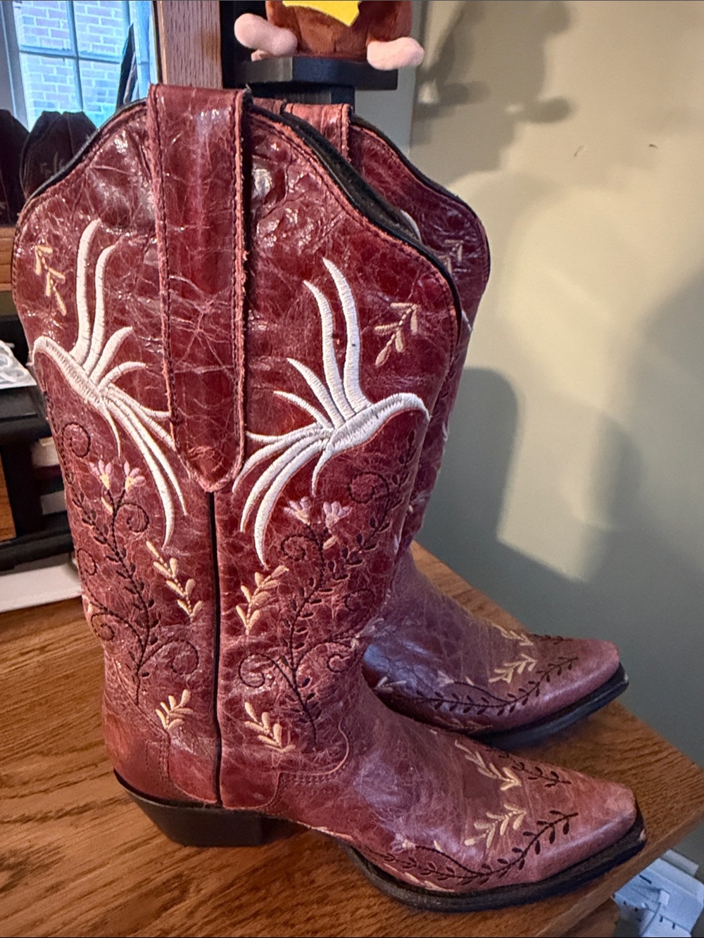 J.B. Dillon Burgundy Embroidered Western Heeled Boots